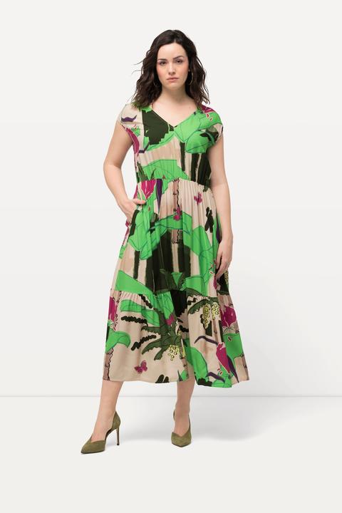 Produktbild Ulla Popken Maxikleid, Palmen, V-Ausschnitt, ärmellos (42)