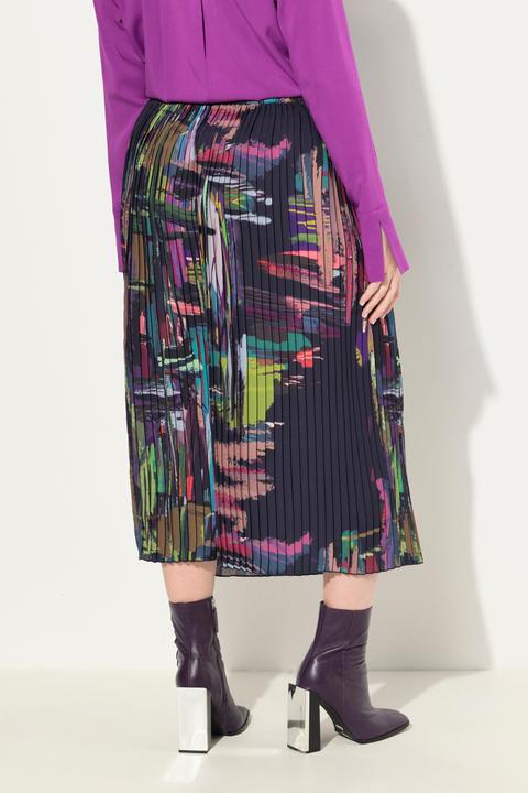 Actual product image Ulla Popken Abstract Print Elastic Waist Pleated Skirt (50, 52)