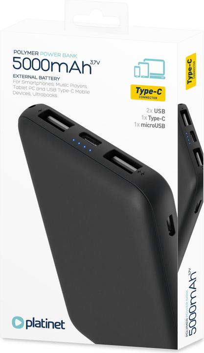 Immagine prodotto Platinet Banca di potenza ai polimeri di platino 5000 mAh Juodas (PMPB5SB) (5000 mAh, 18.50 Wh)