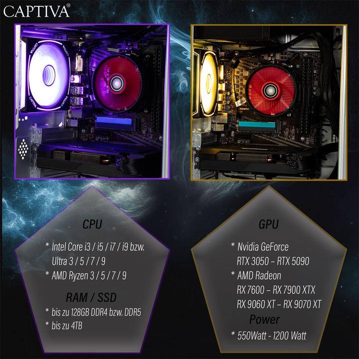 Produktbild Captiva Advanced Gaming R92-769 Ryzen 7 RTX 5060 Ti (AMD Ryzen 7 5700X, 32 GB, 1000 GB, GeForce RTX 5060 Ti)