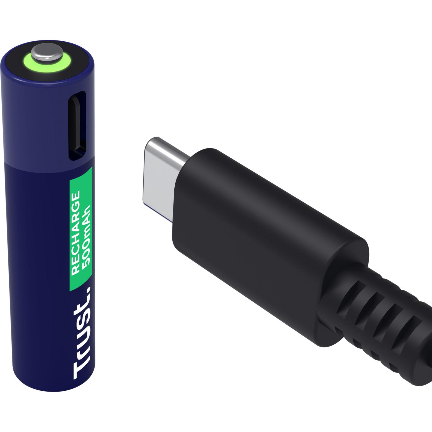 Thumbnail - Trust USB-C Rechargeable Batteries 2p (2 Stk., AAA, 500 mAh), Batterien + Akkus