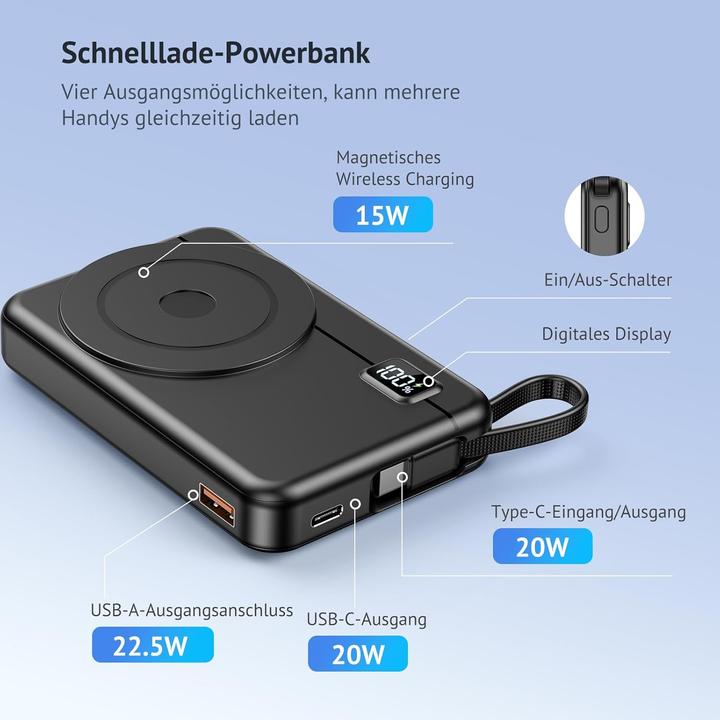 Image du produit Muctsda Magsafe Powerbank für iPhone 12er- bis 16er-Serie (10000 mAh, 22.50 W)