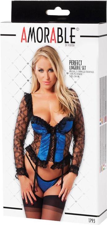 Image du produit Amorable by Rimba Rimba Amorable Corset avec armatures, string et bas Noir/Bleu