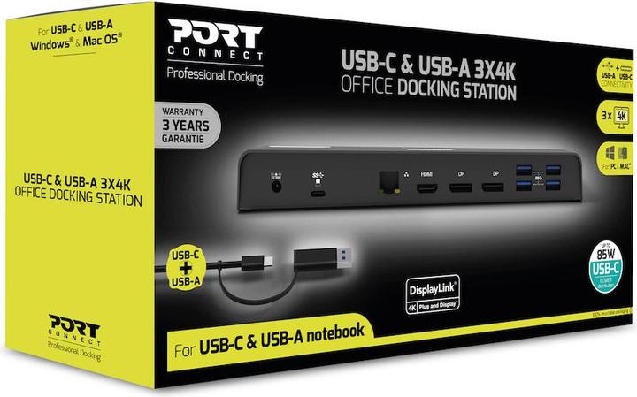 Image du produit Port Designs STATION D'ACCUEIL TYPE C OFFICE 901904-EU 3 X 4K-CH, USB-C/USB 3.0 (USB-C, 12 ports)