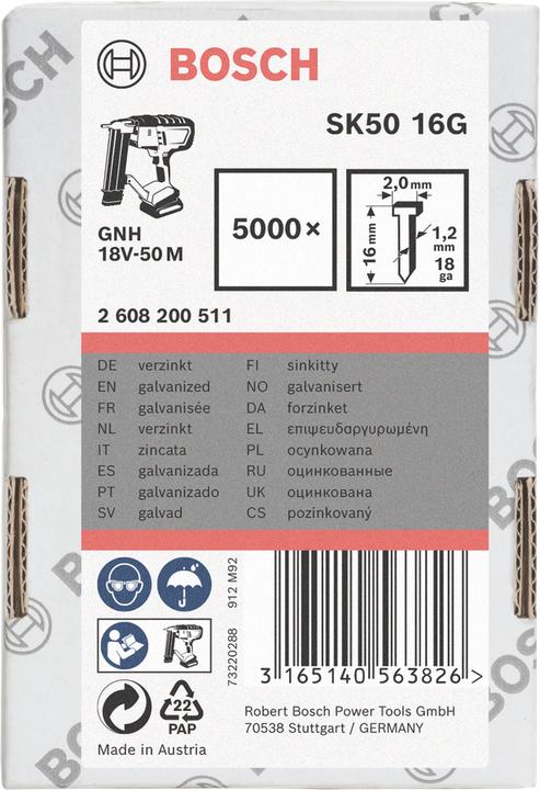 Immagine prodotto Bosch Professional Zubehör Perno a testa svasata SK50 16G, 1,2 mm, 16 mm, zincato