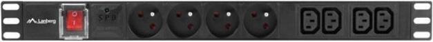 Image du produit Lanberg PDU-04E04I-0200-IEC-BK Unité de distribution d'alimentation (PDU) 1U noir 4 sorties CA