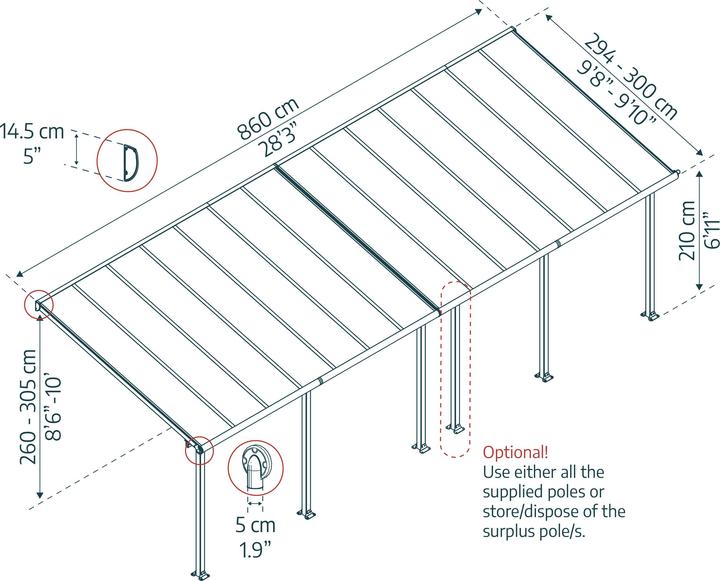 Produktbild Palram Terrassenberdachung CanopiaOlympia 3x8.5 860 x 295 cm grau