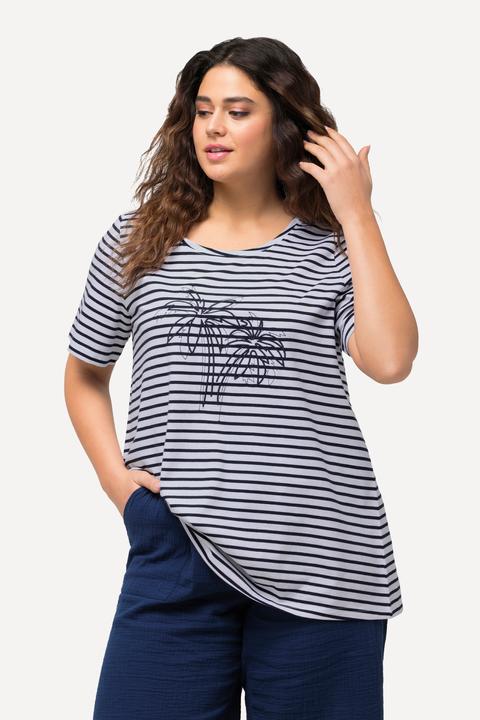 Produktbild Ulla Popken T-Shirt, Ringel, Palmenstickerei, Rundhals, Halbarm (56)
