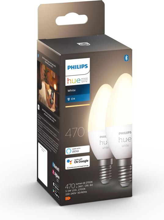 Image du produit Philips Hue White BT (E14, 5.50 W, 470 lm, 2 x, F)