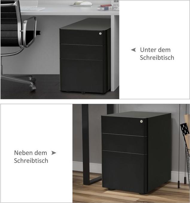 Image du produit Swisshandel24 Caisson roulant, appareil mobile avec 3 tiroirs, armoire de bureau, rangement, acier, noir, 39 (39 x 48 x 59 cm)