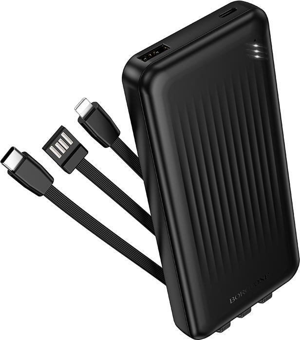 Produktbild Borofone Powerbank 10000mAh BJ79 Clever - USB - mit Typ-C und Lightning-Kabeln schwarz (10000 mAh, 10 W, 37 Wh)