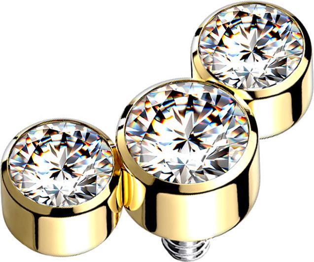 Immagine prodotto Star Piercing Dermal Anchor placcato oro tre cristalli argento (senza ottone, Acciaio chirurgico 316L)