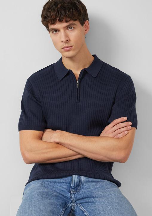 Produktbild s.Oliver Strickpullover Geripptes Strick-Polo aus Baumwolle mit Reissverschluss (M)