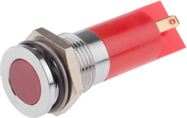Produktbild RS PRO 14mm flush satin chrome LED, red 220Vac