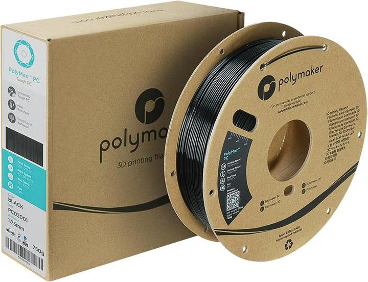 Produktbild Polymaker PC02001 Polymax Tough Filament PC (Polycarbonat) hohe Steifigkeit, hit (Carbon, 1.75 mm, 750 g)