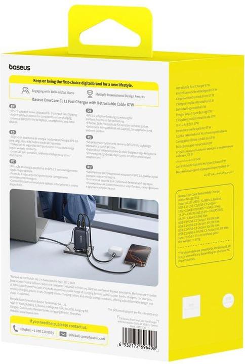 Image du produit Baseus Chargeur rétractable EnerCore CJ11 (67 W, 3 ports)