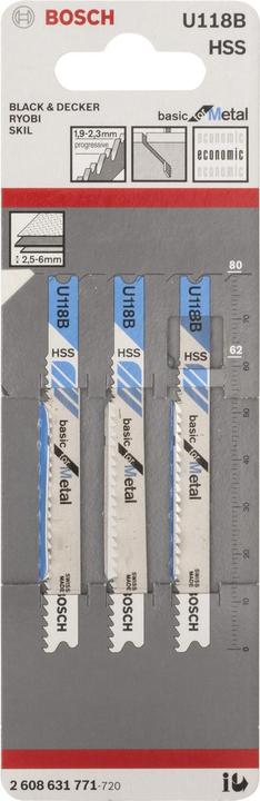 Produktbild Bosch Professional Zubehör Stichsägeblatt U 118 B Basic for Metal, 3er-Pack