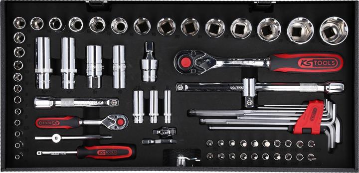 Produktbild KS Tools 1/4" + 1/2" CHROMEplus Universal-Werkzeug-Satz, GEAR, 99 Teile, Flank Traction (29 mm, 32 mm, 26 mm, 22 mm, 21 mm, 20 mm, 11 mm, 12 mm, 13 mm, 23 mm, 10  mm, 31 mm, 17 mm, 14 mm, 19 mm, 27 mm, 28 mm, 16 mm, 25 mm, 24 mm, 18 mm, 30 mm, 15 mm, 5 mm, 6 mm, 9 mm, 8 mm, 4 mm, 7 mm)