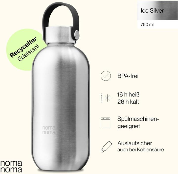 Actual product image noma noma Trinkflasche Edelstahl auslaufsicher 750ml Ice Silver (0.75 l)
