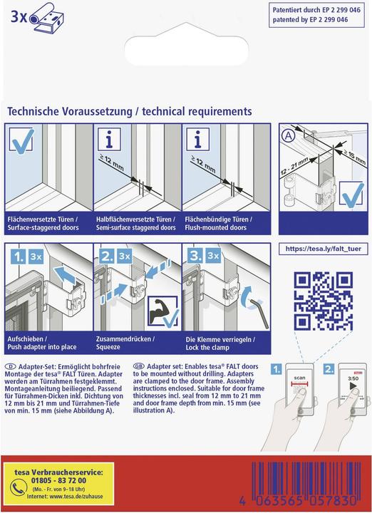 Produktbild tesa FALT Insektenschutz Adapter für Türen, Tür-Klemme für die Montage ohne Bohren oder Schrauben