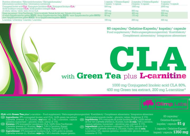 Valori nutrizionali e ingredienti Olimp Sport Nutrition CLA e Tè Verde più L-Carnitina Edizione Sportiva (60 Caps) (60 Pezzo/i, Pillole)
