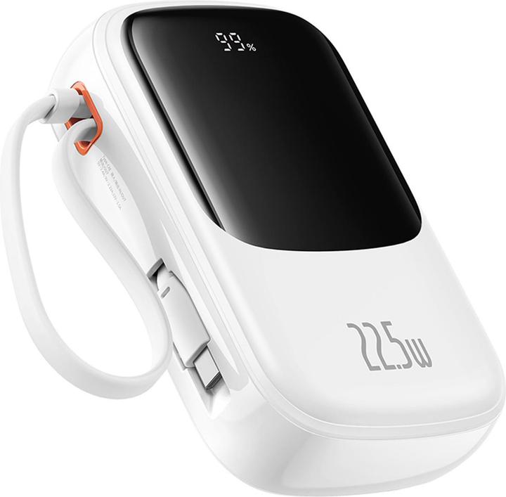 Produktbild Baseus Qpow Pro+ 20000 mAh 22,5 W Powerbank mit integriertem USB-C-Kabel und Display – Weiss (20000 mAh, 22.50 W, 74 Wh)