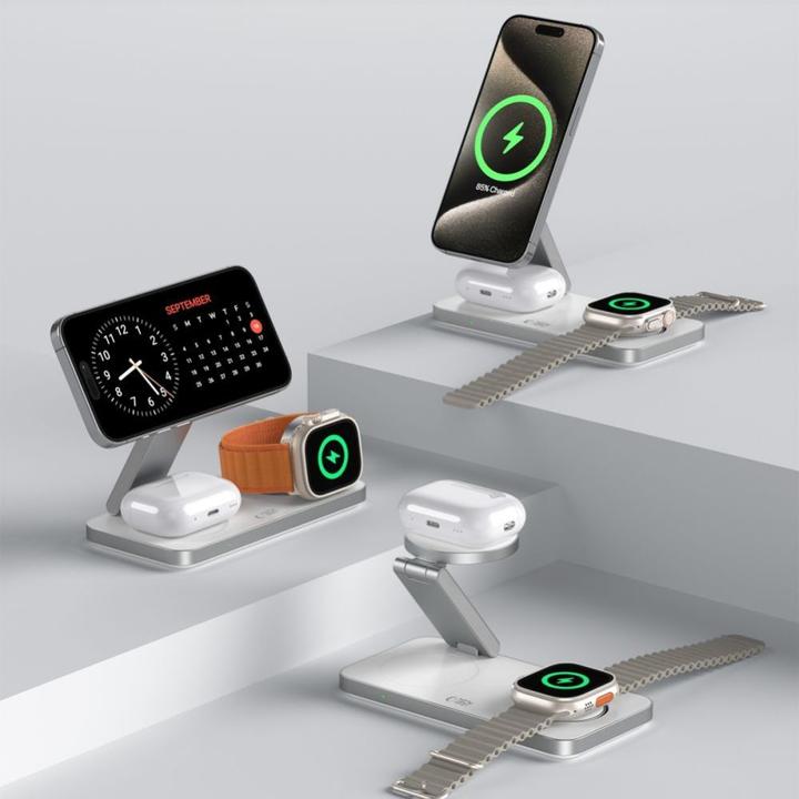 Actual product image Tech-Protect QI15W-A47 MagSafe 3in1 Inductive Charger + USB-C Cable - White (35 W)