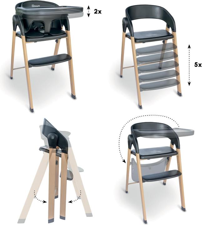 Actual product image BabyGo Levels Newborn Highchair schwarz/Holzoptik (Highchair)