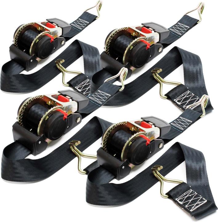 Wiltec Automatik Spanngurt 4er Set 3m 50mm 750daN PES selbstaufrollend Zurrgurte