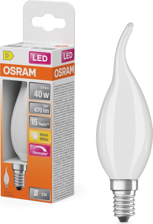 Actual product image Osram LED Superstar Classic BA 40 Filament DIM 3.4W 827 Frosted E14 (E14, 470 lm, 6 x)