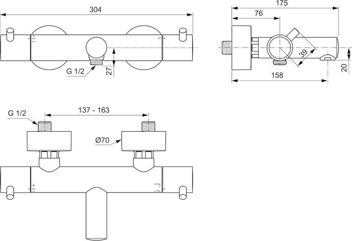 Productafbeelding Ideal Standard IDS badthermostaat T100 CERATHERM AP, stiftgrepen chroom