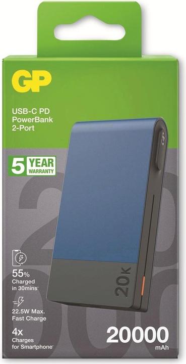 Produktbild GP Batteries GP PowerBank MP20B 20000mAh USB-C/USB-A blau 130M20BBLUE (20000 mAh, 22.50 W, 74 Wh)
