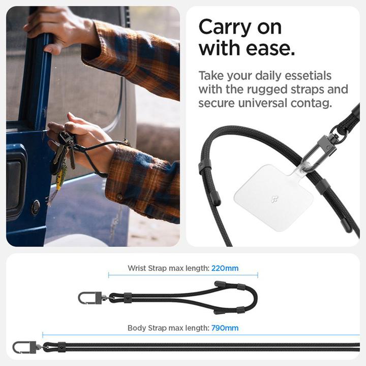 Actual product image Spigen Universal Strap Set Crossbody & Wrist smycz na telefon czarny/black AFA06259