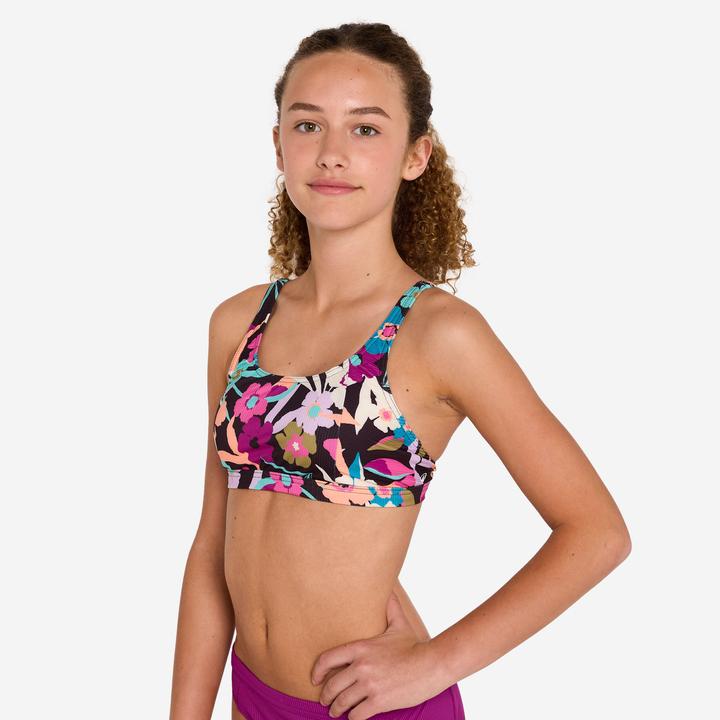 Produktbild Olaian Bikini-Oberteil Mädchen Bustier geblümt verstellbar 500 Nora Azalea schwarz (12XL)
