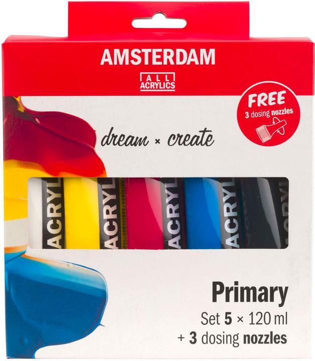 Image du produit Amsterdam Standard Series acrylic paint primary set | 5 x 120 ml + 3 dosing nozzles (Multicolore, 120 ml)