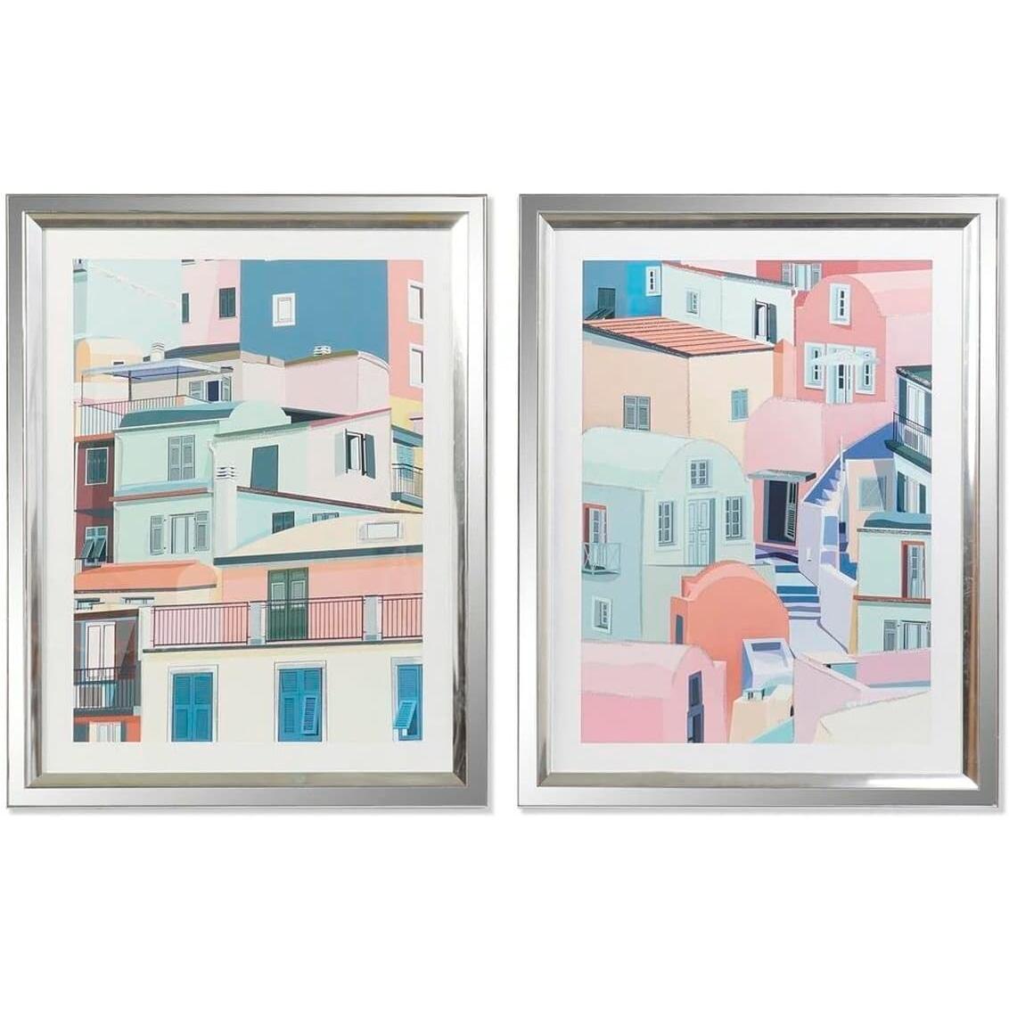 DKD Home Decor, Quadri, Painting 69 x 3 x 89 cm Houses Urban (2 Units) (69 x 89 cm)