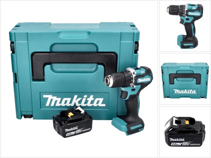 Productafbeelding Makita DDF 487 T1J Snoerloze boormachine 18 V 40 Nm Brushless + 1x oplaadbare batterij 5.0 Ah + Makpac -