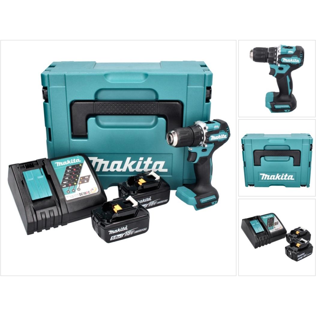 Makita, Bohrmaschine + Akkuschrauber, DDF 487 RTJ Akku Bohrschrauber 18 V 40 Nm Brushless + 2x Akku 5,0 Ah + Ladegerät +...
