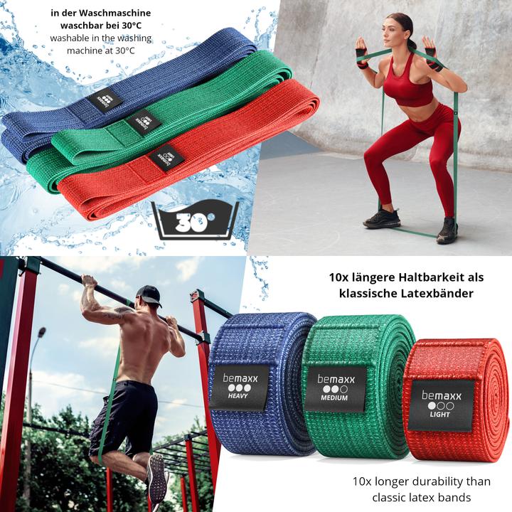 Image du produit BeMaxx Sport Klimmzugband Textil, 3er-Set (Fort, Moyen, Léger)