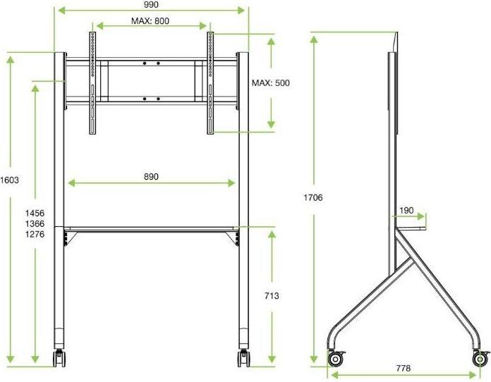 Produktbild Techly EFB TV Wagen fur LCD/LED/Plasma TV 139,7cm 55Zoll - 218,44cm 86Zoll schwarz (80", 80 kg)