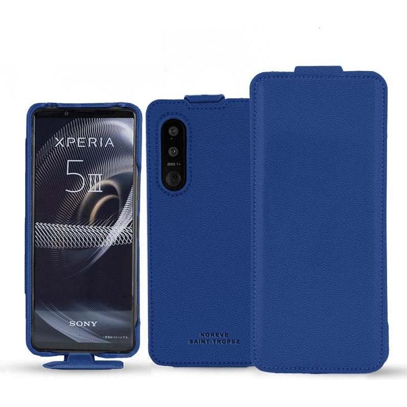 Noreve Lederschutzhülle vertikal (Sony Xperia 5 III), Smartphone Hülle, Blau