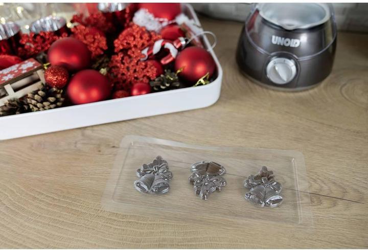 Produktbild Unold Chocolatier Weihnachtsedition 48967 (braun/silber, 25 Watt, 12 weihnachtliche Förmchen) (Schokoladenfondue)