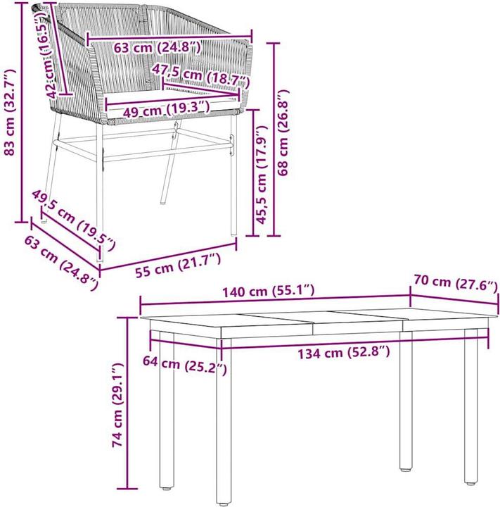 Actual product image vidaXL Garten Essgruppe (140 x 70 x 74 cm)