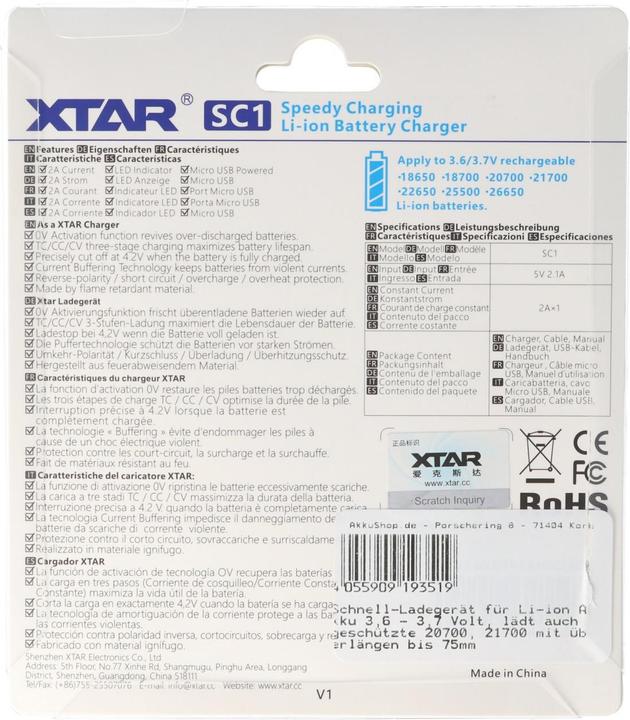 Immagine prodotto Xtar Caricatore rapido per batteria Li-ion 3,6 - 3,7 Volt (1 pz., Caricabatterie senza batteria)