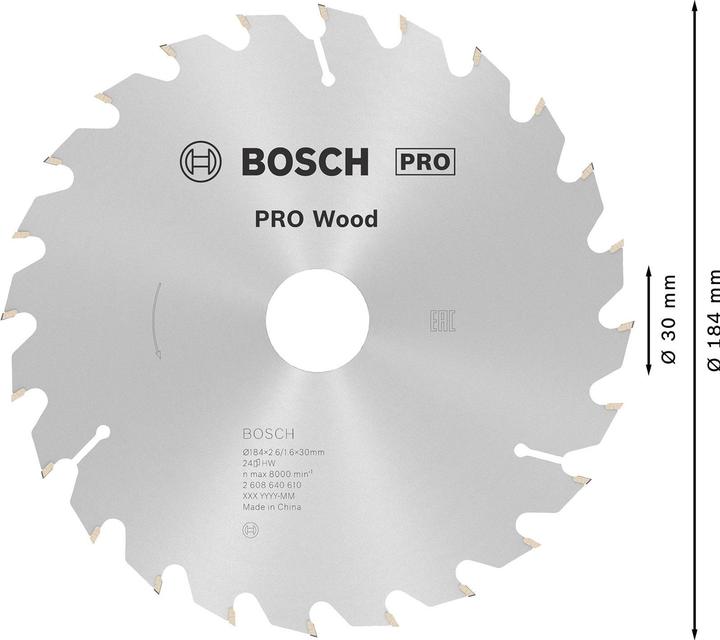 Actual product image Bosch Professional Zubehör PRO Wood circular saw blade, 184 x 2.6 x 30 mm