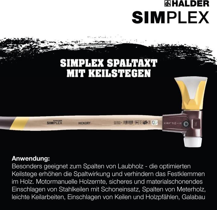 Produktbild Simplex 751 Simplex-Spaltaxt mit Keilstegen mit Stahlgussgehäuse und Hickorystiel, Ø 50 / Stiel 685 mm inkl