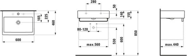 Produktbild Laufen Living City Waschtisch, ohne Hahnloch, mit Überlauf, 600x460mm, weiss (460 mm, 600 mm)