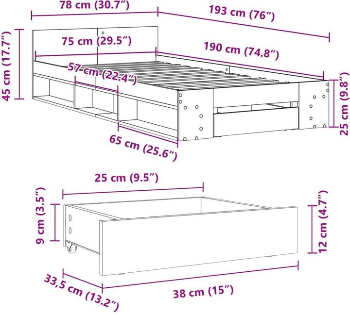 Image du produit vidaXL Bettgestell (75 x 190 cm)