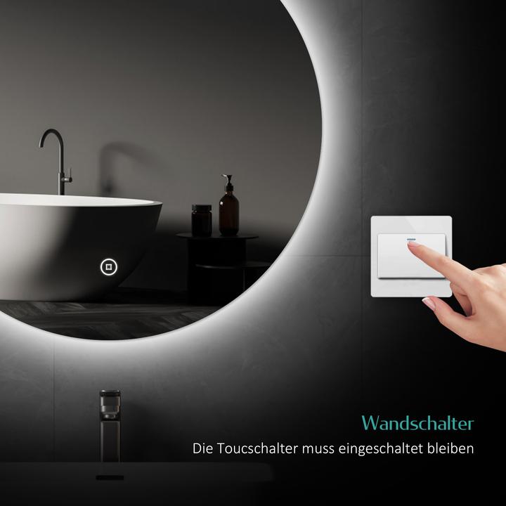 Produktbild Emke Badspiegel mit Beleuchtung Φ70cm, Kaltweiss6500K, Dimmbar, Touch Schalter (70 cm)