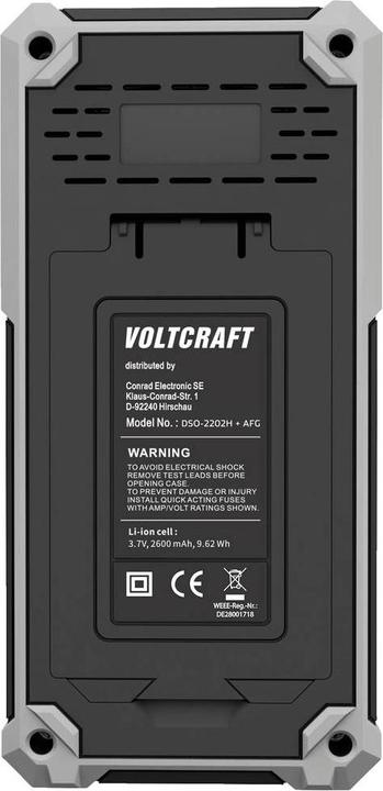 Actual product image Voltcraft DSO-2202H + AFG Handheld Oscilloscope 200MHz 2-channel 1 GSa/s 8 kpts 8 Bit Handheld 1pce. (CAT II 400V)